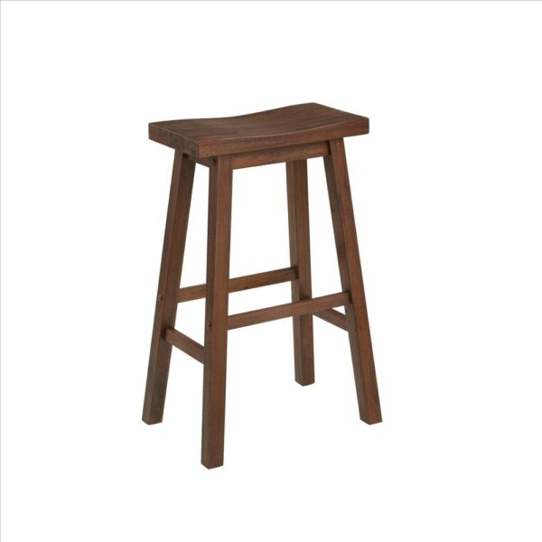 Saddle Design Wooden Barstool with Grain Details, Brown