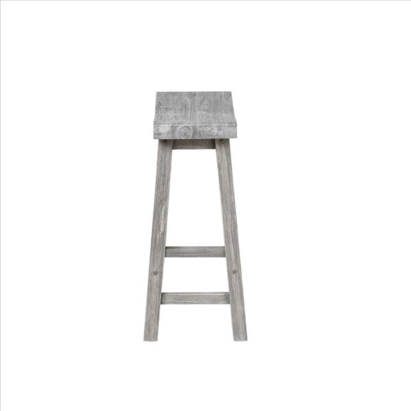 Saddle Design Wooden Counter Stool with Grain Details, Gray