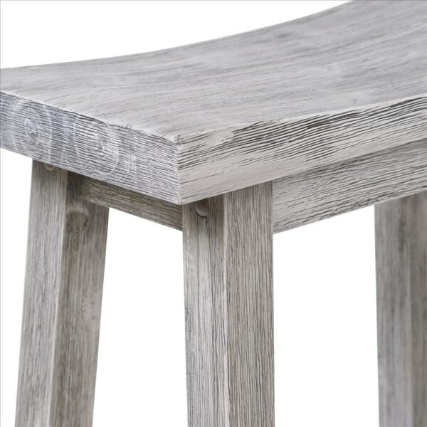 Saddle Design Wooden Counter Stool with Grain Details, Gray