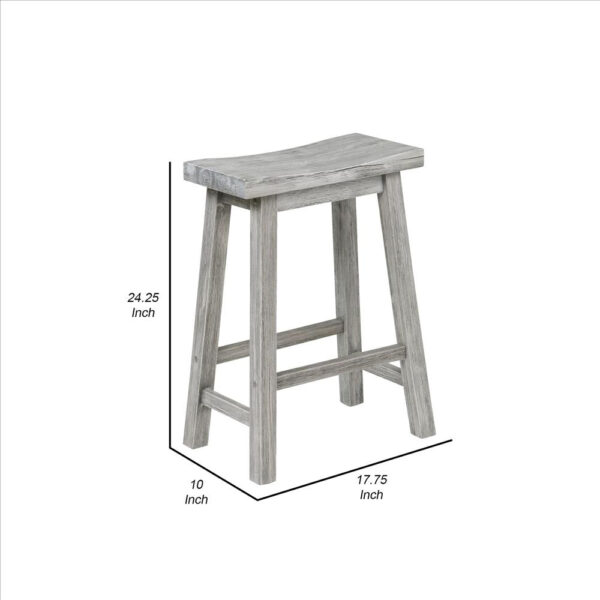 Saddle Design Wooden Counter Stool with Grain Details, Gray