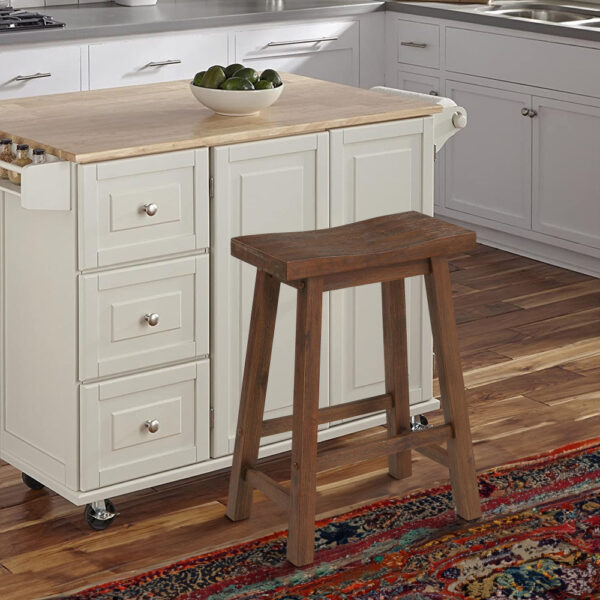 Saddle Design Wooden Counter Stool with Grain Details, Brown