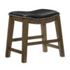 Miel 20 Inch Dining Stool, Black Faux Leather and Brown Solid Wood