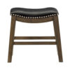 Miel 20 Inch Dining Stool, Black Faux Leather and Brown Solid Wood