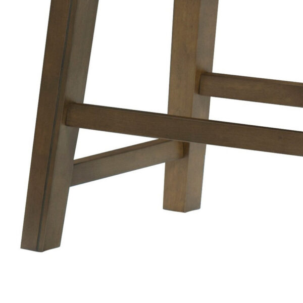 Miel 20 Inch Dining Stool, Black Faux Leather and Brown Solid Wood