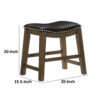 Miel 20 Inch Dining Stool, Black Faux Leather and Brown Solid Wood