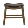 Miel 20 Inch Dining Stool, Brown Faux Leather, Brown Solid Wood, Nailheads
