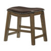 Miel 20 Inch Dining Stool, Brown Faux Leather, Brown Solid Wood, Nailheads