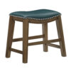 Miel 20 Inch Dining Stool, Green Faux Leather, Brown Solid Wood, Nailheads