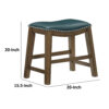 Miel 20 Inch Dining Stool, Green Faux Leather, Brown Solid Wood, Nailheads
