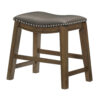 Miel 20 Inch Dining Stool, Gray Faux Leather, Brown Solid Wood, Nailheads
