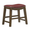 Miel 20 Inch Dining Stool, Red Faux Leather, Brown Solid Wood, Nailheads