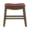 Miel 20 Inch Dining Stool, Red Faux Leather, Brown Solid Wood, Nailheads