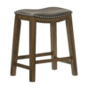 Miel 26 Inch Counter Height Stool, Gray Faux Leather Seat, Brown Solid Wood