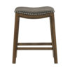 Miel 26 Inch Counter Height Stool, Gray Faux Leather Seat, Brown Solid Wood