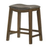 Miel 26 Inch Counter Height Stool, Gray Faux Leather Seat, Brown Solid Wood