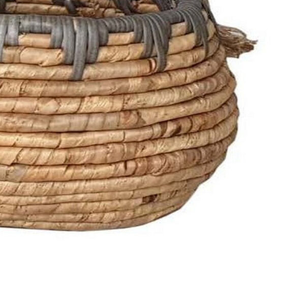 Decorative Storage Basket Set of 2, Handwoven Water Hyacinth Fiber, Brown