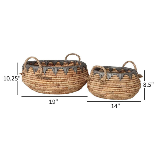 Decorative Storage Basket Set of 2, Handwoven Water Hyacinth Fiber, Brown