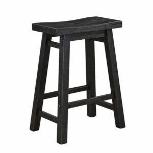 Amber 24 Inch Counter Stool, Ergonomic Saddle Seats, Charcoal Black Wood