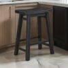 Amber 24 Inch Counter Stool, Ergonomic Saddle Seats, Charcoal Black Wood