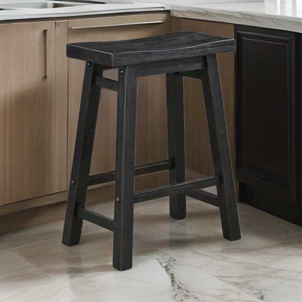 Amber 24 Inch Counter Stool, Ergonomic Saddle Seats, Charcoal Black Wood