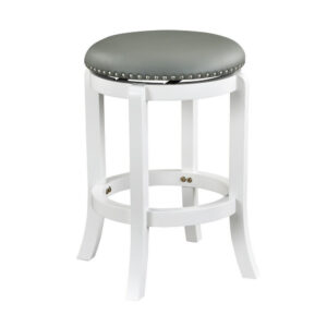 Ovi 25 Inch Backless Swivel Counter Stool, Gray Faux Leather, Nailhead Trim