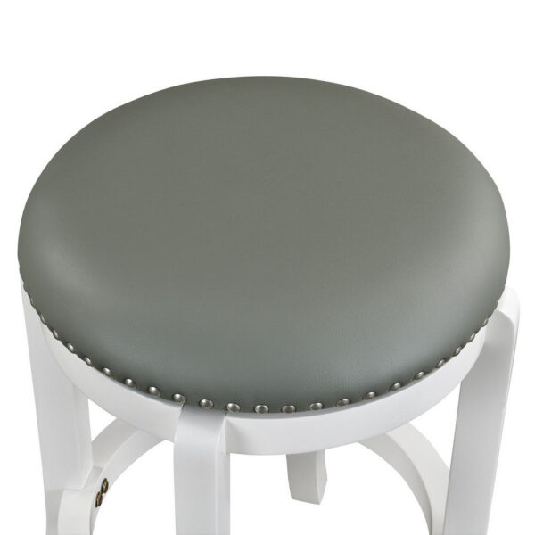 Ovi 25 Inch Backless Swivel Counter Stool, Gray Faux Leather, Nailhead Trim