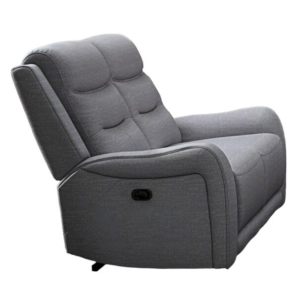 Clair Manual Recliner Loveseat, Scrolled Arms, 40 Inch, Solid Wood, Gray
