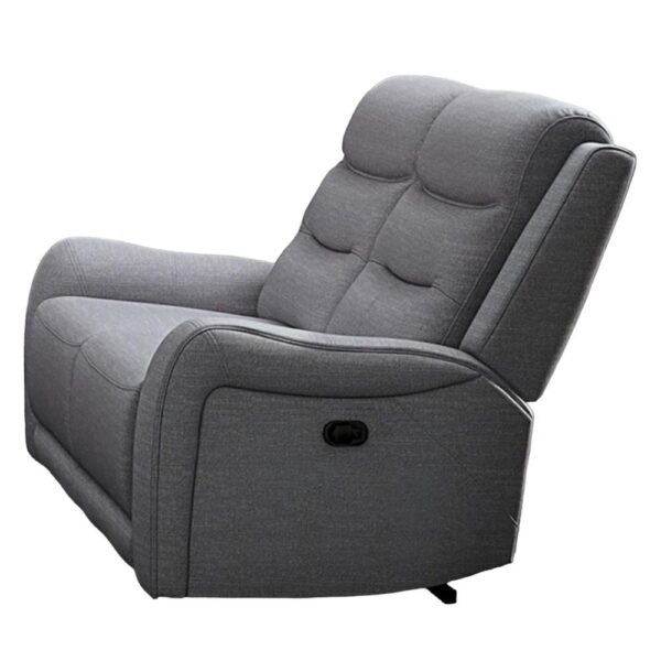 Clair Manual Recliner Loveseat, Scrolled Arms, 40 Inch, Solid Wood, Gray