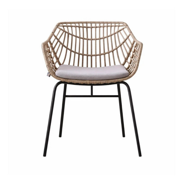 Niya Patio Chair Set of 2, Black Steel, Gray, Brown Outdoor Rattan Wicker