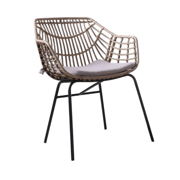 Niya Patio Chair Set of 2, Black Steel, Gray, Brown Outdoor Rattan Wicker