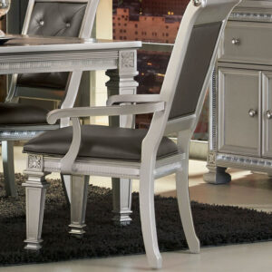 27 Inch Wood Dining Armchair, Faux Leather,Acrylic Crystals,Set of 2,Silver