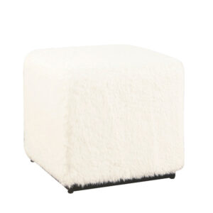 11022026698c73f1dd6f8.jpeg Lev Accent Ottoman, Square Cube SIlhouette with White Faux Fur 16 Inch