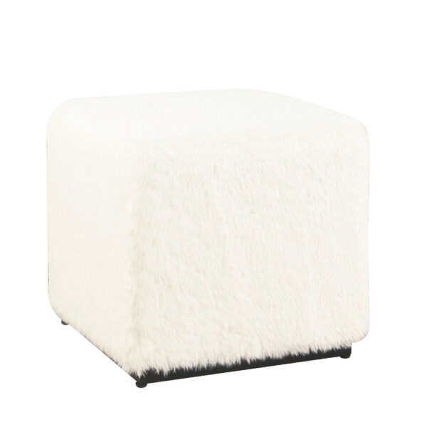 11022026698c73f1dd6f8.jpeg Lev Accent Ottoman, Square Cube SIlhouette with White Faux Fur 16 Inch