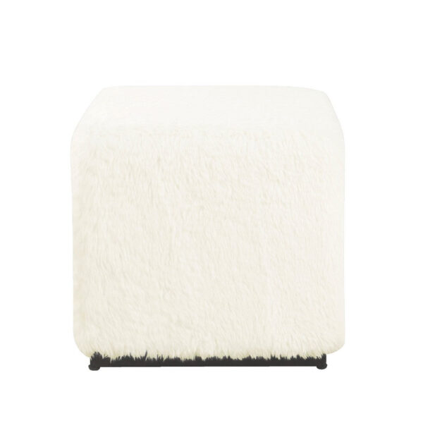 11022026698c73f3e0080.jpeg Lev Accent Ottoman, Square Cube SIlhouette with White Faux Fur 16 Inch