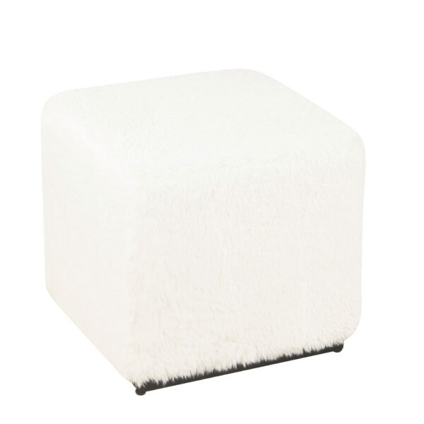 11022026698c73f832730.jpeg Lev Accent Ottoman, Square Cube SIlhouette with White Faux Fur 16 Inch