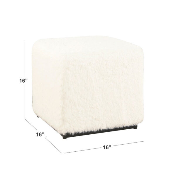 11022026698c73fa7b1c3.jpeg Lev Accent Ottoman, Square Cube SIlhouette with White Faux Fur 16 Inch