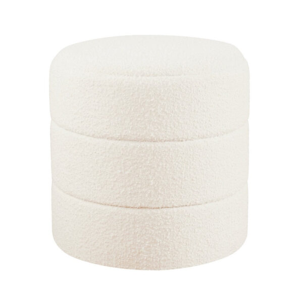 11022026698c7401125ba.jpeg Sem Round Accent Ottoman, Cream White Chanel Stitched Boucle 18 Inch