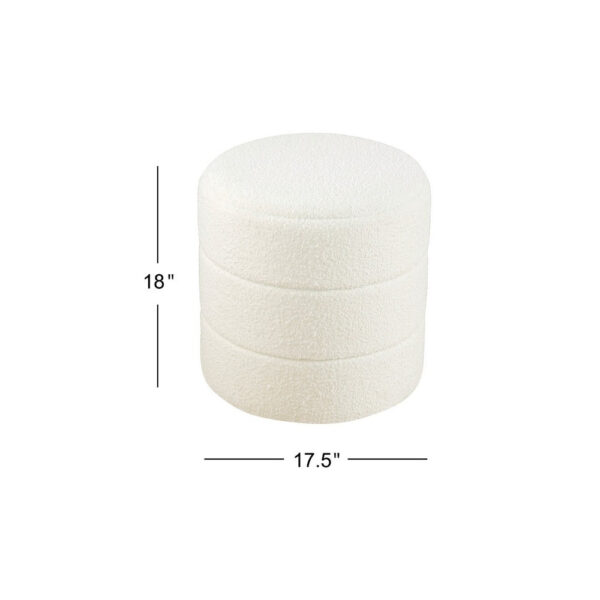 11022026698c7408a67eb.jpeg Sem Round Accent Ottoman, Cream White Chanel Stitched Boucle 18 Inch