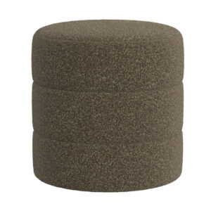 Sem Round Accent Ottoman, Dark Brown Channel Stitched Boucle 18 Inch