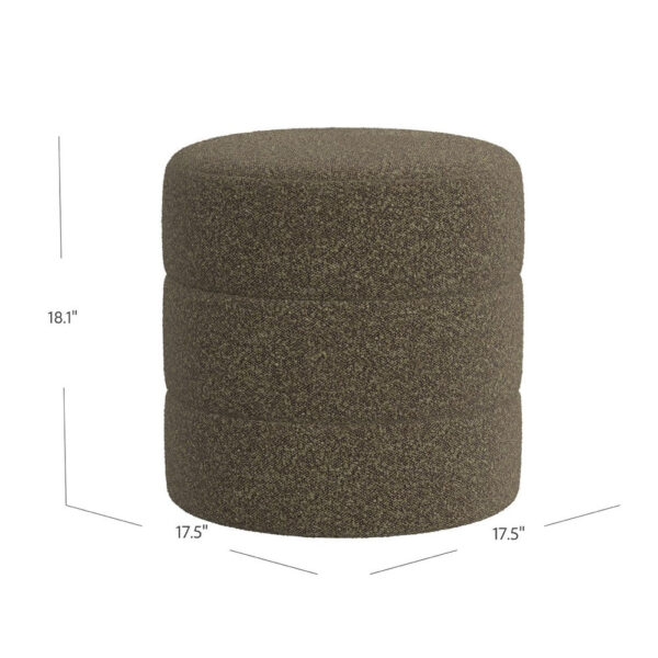 Sem Round Accent Ottoman, Dark Brown Channel Stitched Boucle 18 Inch