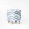 11022026698c743753f02.jpeg Loni Round Storage Ottoman, 19 Inch Blue Green Ikat Print, Brown