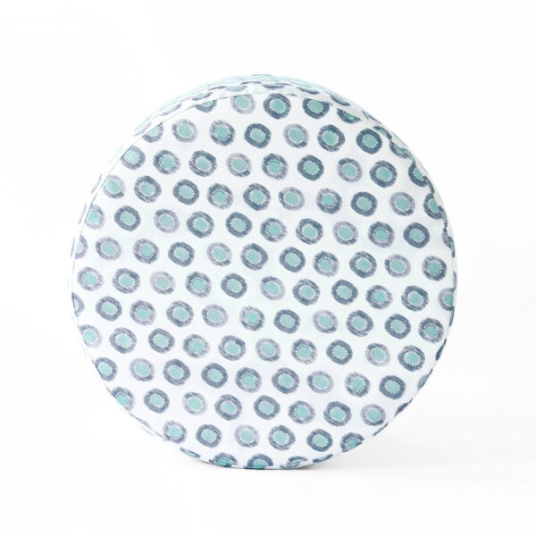 11022026698c743b11a52.jpeg Loni Round Storage Ottoman, 19 Inch Blue Green Ikat Print, Brown