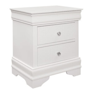 Teich 24 Inch Wood Nightstand, 2 Drawers, Textured Panels, Crisp White