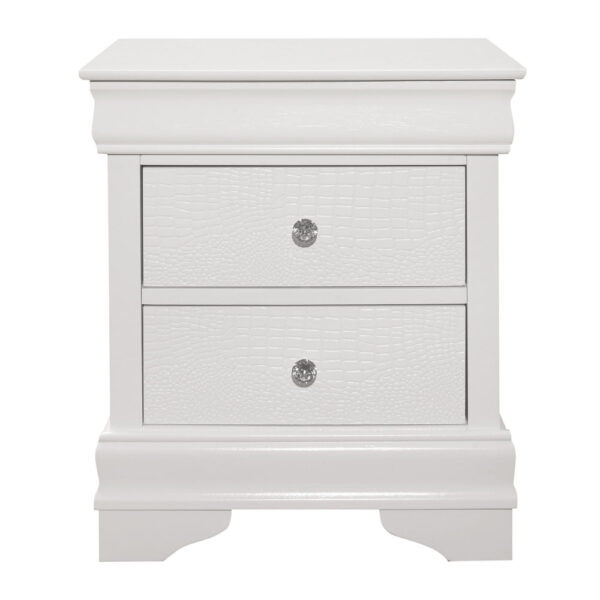 Teich 24 Inch Wood Nightstand, 2 Drawers, Textured Panels, Crisp White
