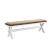 60 Inch Bench, Polyester Upholstery, Crossed Legs, Antique White Finish