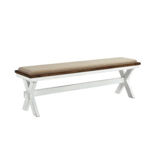 13022026698f0208b841a.jpeg 60 Inch Bench, Polyester Upholstery, Crossed Legs, Antique White Finish