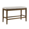Carl 39 Inch Two Tone Counter Bench, Gray Fabric Seat, Light Oak Wood