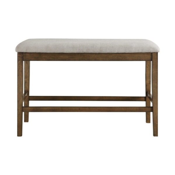 Carl 39 Inch Two Tone Counter Bench, Gray Fabric Seat, Light Oak Wood