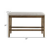 Carl 39 Inch Two Tone Counter Bench, Gray Fabric Seat, Light Oak Wood