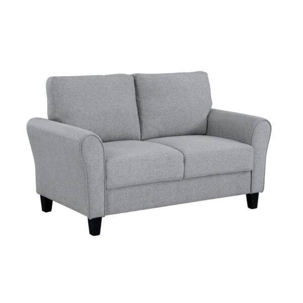 13022026698f021ddb9fe.jpeg Engi 58 Inch Accent Loveseat, Smooth Gray Polyester, Attached Back Cushion